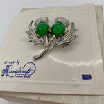 American Vintage Vintage 1960s Celtic Thistle Flower Green Silver Scottish Lucite Brooch Photo 1