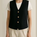 Tahari jacquard knit vest with gold metallic buttons black Sz XL Photo 0