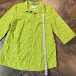 Blair  Women’s Green Swirl Button Down Three Quarter Sleeve Blouse Photo 3