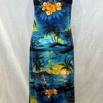 Vintage 90s tropical Hawaiian sunset print maxi beach dress size 1XL Blue Photo 0