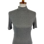 Trendy Mock Neck Open Back Grey Bodysuit Cutout Stretch Top Medium Y2K Aesthetic Gray Photo 1