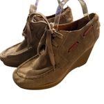 Nine West Vintage America Collection Suede Wedge Ankle Boots Taupe Lace Up 9.5 Photo 1