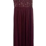 David's Bridal Illusion V-Neck Lace Mesh Bridesmaid Maxi Dress Wine Red Womens 6 Photo 0
