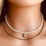 Set of 2 pearl NeckLace+ Flat curb Necklace Photo 4