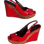 Donald Pliner Red Patent Leather Wedge Shoe New Brown Congo Raffia $275 NWT Size 9 Photo 3