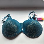 Maidenform  Love the Lift Push Up Plunge Underwire Bra Teal‎ Rose Gold Lace 38D Photo 2