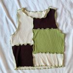 green cream and brown patchwork inverted seams color blocked tank top Size M Photo 0