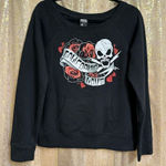 VTG Fatal Black Skull Rose Emo Goth Y2K 2000s Cali Love Pullover Sweater Large Photo 0