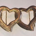 Vintage Brushed Soft Gold Tone Double Heart Retro Boho Belt Buckle Photo 0