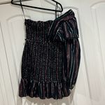 Farm Rio NWT  Lurex Stripes Mini Dress‎ One Shoulder Statement Sleeve reg $265 Photo 4