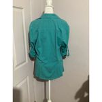 Lafayette 148  Blue 3/4 Sleeve Button Up Cotton Top Photo 3