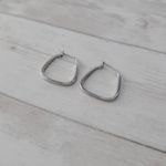 Vintage Earrings Silver Tone Unusual Shape Hoops Photo 4
