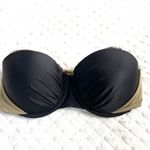 Venus Black Bikini Top C Padded Olive Green Tie Bow Back Strapless Animal Print Fits about a 34C Photo 3