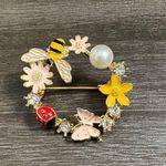 Colorful Enamel Pearl Bumblebee Butterfly Flower Brooch Pin Gold Photo 2