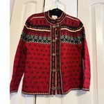 Cambridge Dry Goods Womens Red & Black Wool Cardigan Sweater With Metal Clasps S Photo 2