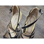 Pour La Victoire  Pale Yellow Black Pointy Pumps Strappy Heels 7.5 Shoes Photo 2