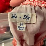 She & Sky Cute red white fiesta floral ruffle crinkle mini dress off the shoulder fun Photo 2