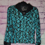 SAMUEL DONG BLACK TEAL ROSETTE FLORAL SHEER DRESS JACKET MEDIUM Blue Photo 0