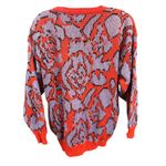 Vintage IVY Abstract Rose Pattern Knit Sweater V Photo 1