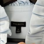 Talbots Blue Long Sleeve Ruffled Blouse with Mandarin Collar and Pearl Accents Photo 1