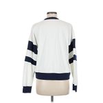 Faherty  Beach Fleece Ringer Crew Sweatshirt White Navy Stripe Long Sleeve Top M Photo 2