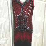 Unique Vintage Red Black Sequin Fringe Flapper Dress 1920s Gatsby Small Photo 0