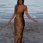 ZARA  dress maxi midi brwown printed casual summer vacation slip satin Photo 11