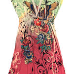 Color In Motion Peace Freedom Love Tattoo Print Y2K Mini Dress Sz M Made in USA Green Size M Photo 0