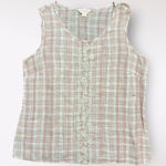 April Cornell Linen Tank L Pink White Plaid Sleeveless Boho Cottagecore Size L Photo 0