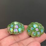 Vintage VOGUE Aurora Borealis Green Dome Cluster Beads Clip On Earrings Photo 9