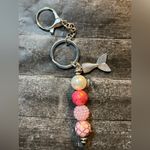 Handmade Mermaid Tail Pink Beaded Keychain Silver Tone Purse Backpack Charm Photo 2