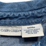 Vintage 90s Top Chambray Denim Ruffle Front Western Button Down Shirt Large Blue Photo 9