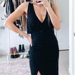 Lovers + Friends Revolve Black Ruched Front Slit Gown Photo 3