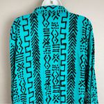 Tianello Blouse Tencel Rayon Mud Print Bright Teal Abstract Tribal Women Small Blue Photo 4