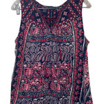 Lucky Brand Women's M Navy Red Floral Lace Up Sleeveless Boho Tunic Top Photo 0