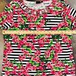Rafaella  Scallop Scoop Neck Stripes Pink Floral Top  Petite PXL Photo 6