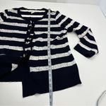 Misook Exclusively  Striped Navy Blue‎ White Medium Ruffle Snap Front Cardigan Photo 5
