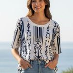 Tory Burch ANCHORS T-shirt short sleeves big front patch pockets 100% cotton L Photo 0