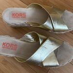 Michael Kors KORS Gold Leather Criss Cross Platform Wedge Espadrille Sandals 9.5 Photo 0