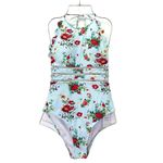 Cupshe NWT  Light Blue And Red Floral Halter One-Piece Swimsuit Size Medium New Photo 4