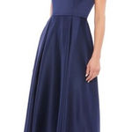 LEENA by MAC DUGGAL Navy High Neck Cap Sleeve Beaded Tea Length MIDI Dress sz 2 Blue Photo 0