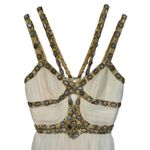 NWT Mandalay White Silk Gold Gray Beaded Cutout Midi Evening Gown Dress Womens 2 Photo 1