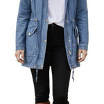 Forever 21  Jacket Light Denim Chambray Drawstring Jean Small Blue Hooded Coat Photo 0