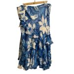 Ralph Lauren Lauren  Blue White Floral Ruffle Silk‎ Skirt Women's Size Large Photo 1