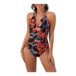 Womens Green Floral Halter One Piece Swimsuit XXL‎ Photo 3
