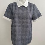 Dorothy CAREER Gray Checkered Women's Blouse top LARGE PETER PAN NECKLACE NWOT White Photo 4