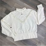 EXPRESS  Lace Front Ruffle Trim Sweatshirt Sweater Ivory Large Victorian Country‎ Photo 13