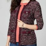 J.Jill cranberry fringe tweed blazer jacket size M Photo 0