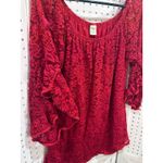 Lildy Red Lace Bell Sleeve Off Shoulder Tunic Top L XL Photo 2