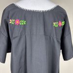 Liliana Cruz Hand Embroidered Blouse Top Womens 2X Black Floral Mexican Short Sl Photo 6